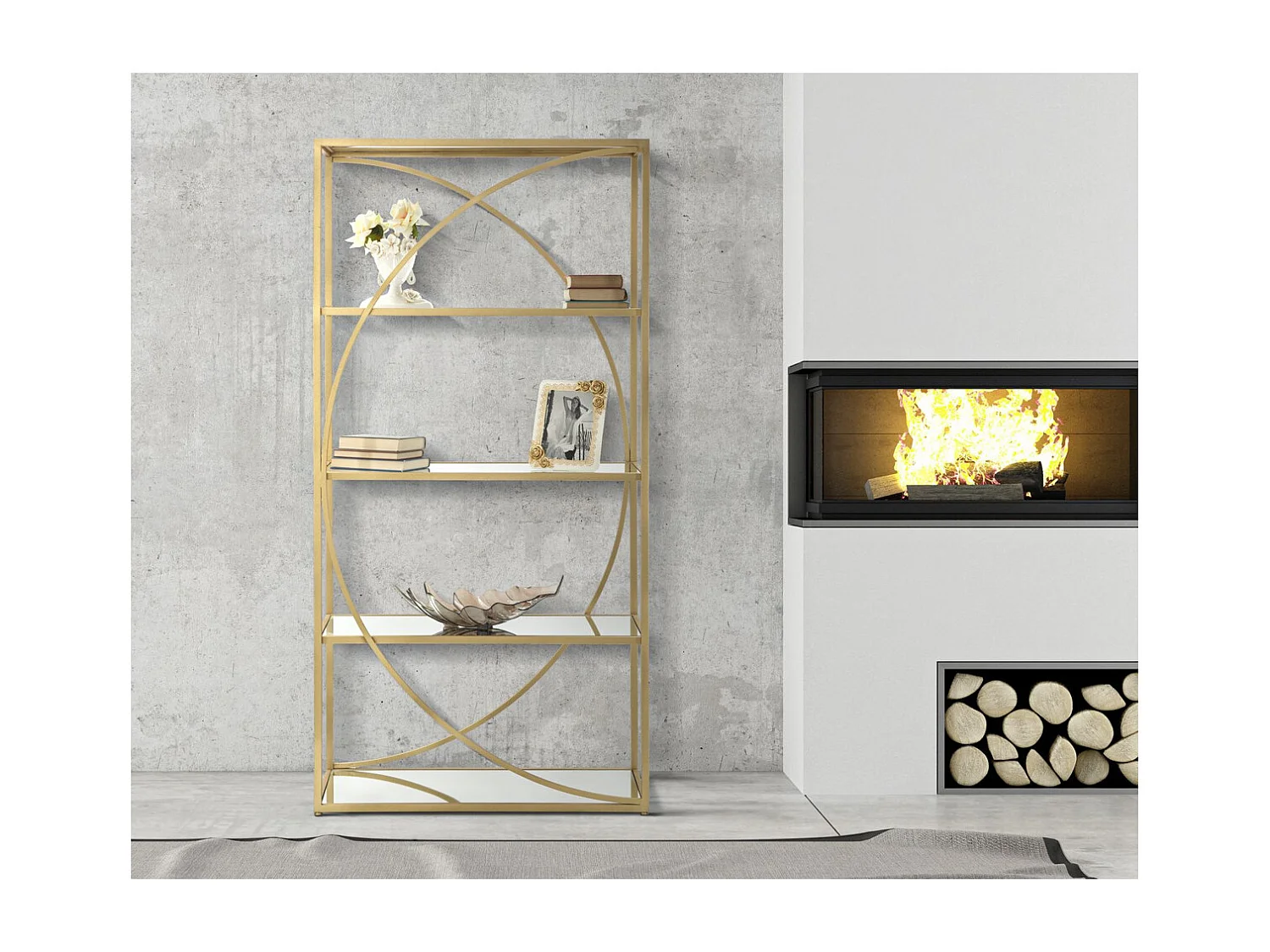 Bibliothèque VKH219, Or, 90x38x180 cm, Kendra Home