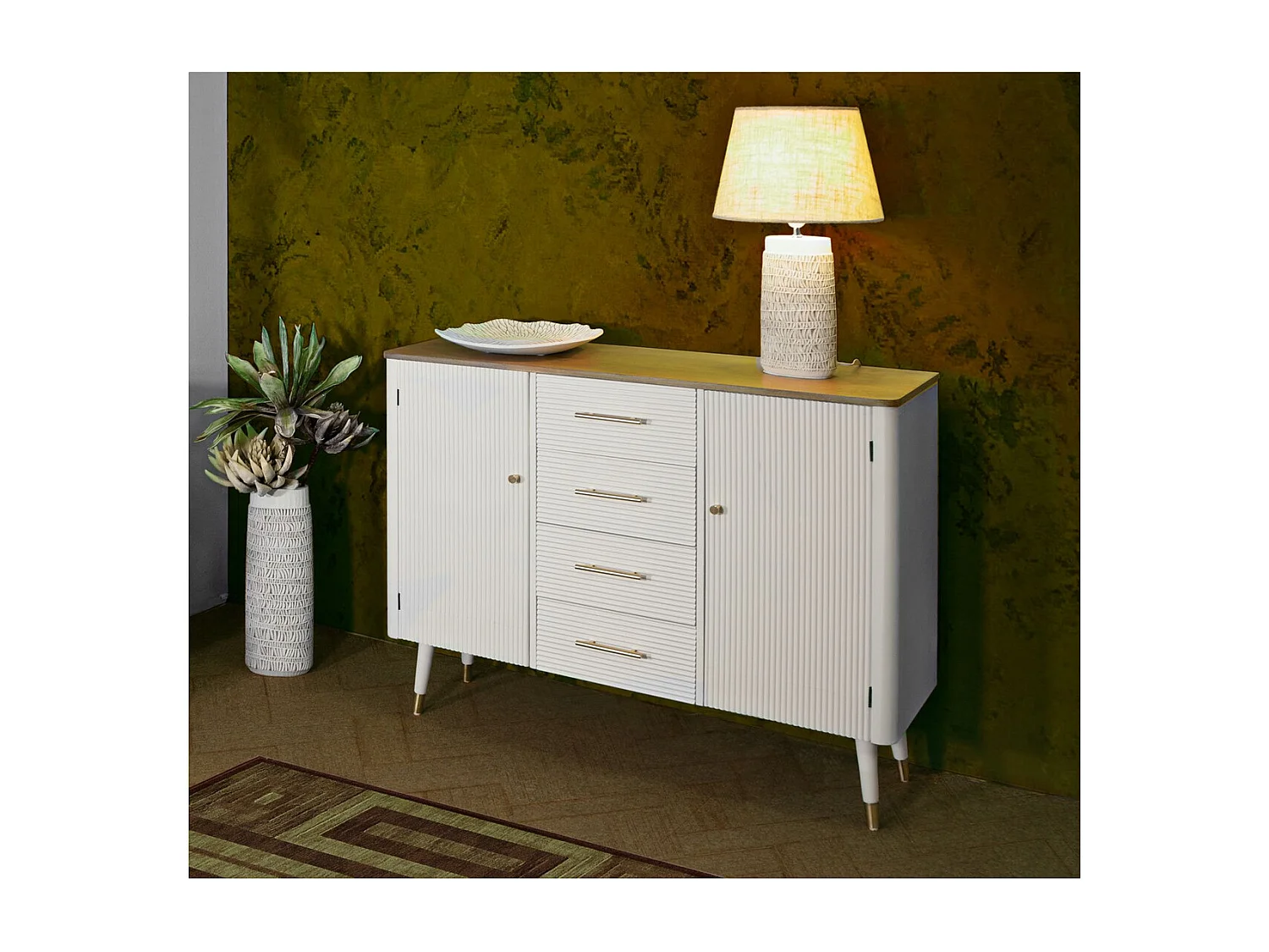 Buffet VKH24, Blanc, 117x37x90 cm, Kendra Home