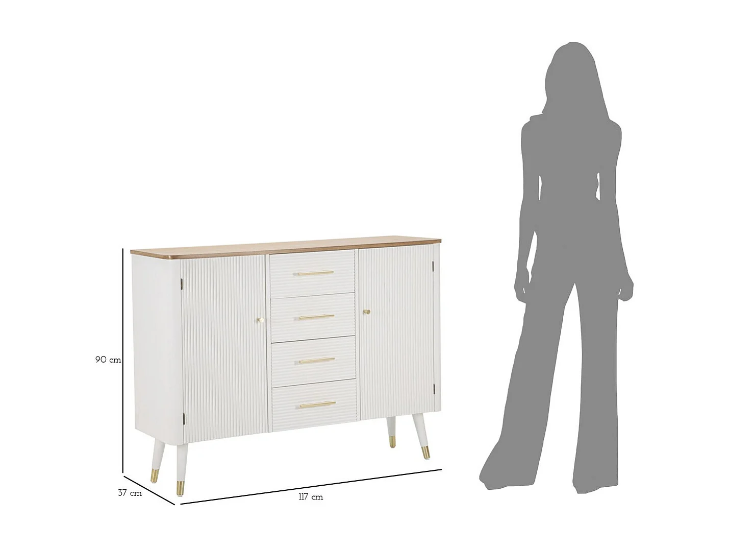 Buffet VKH24, Blanc, 117x37x90 cm, Kendra Home