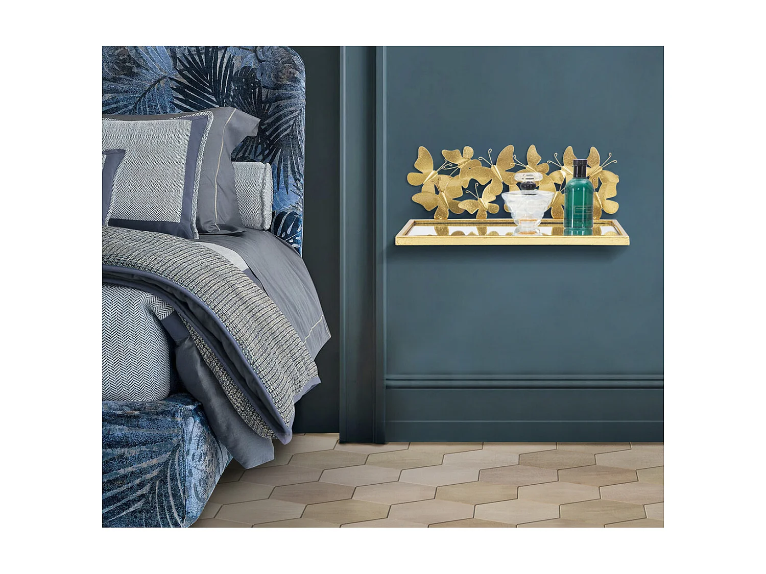 Estante Mariposa 18, Oro, 43x19,2x16,5 cm, Kendra Home