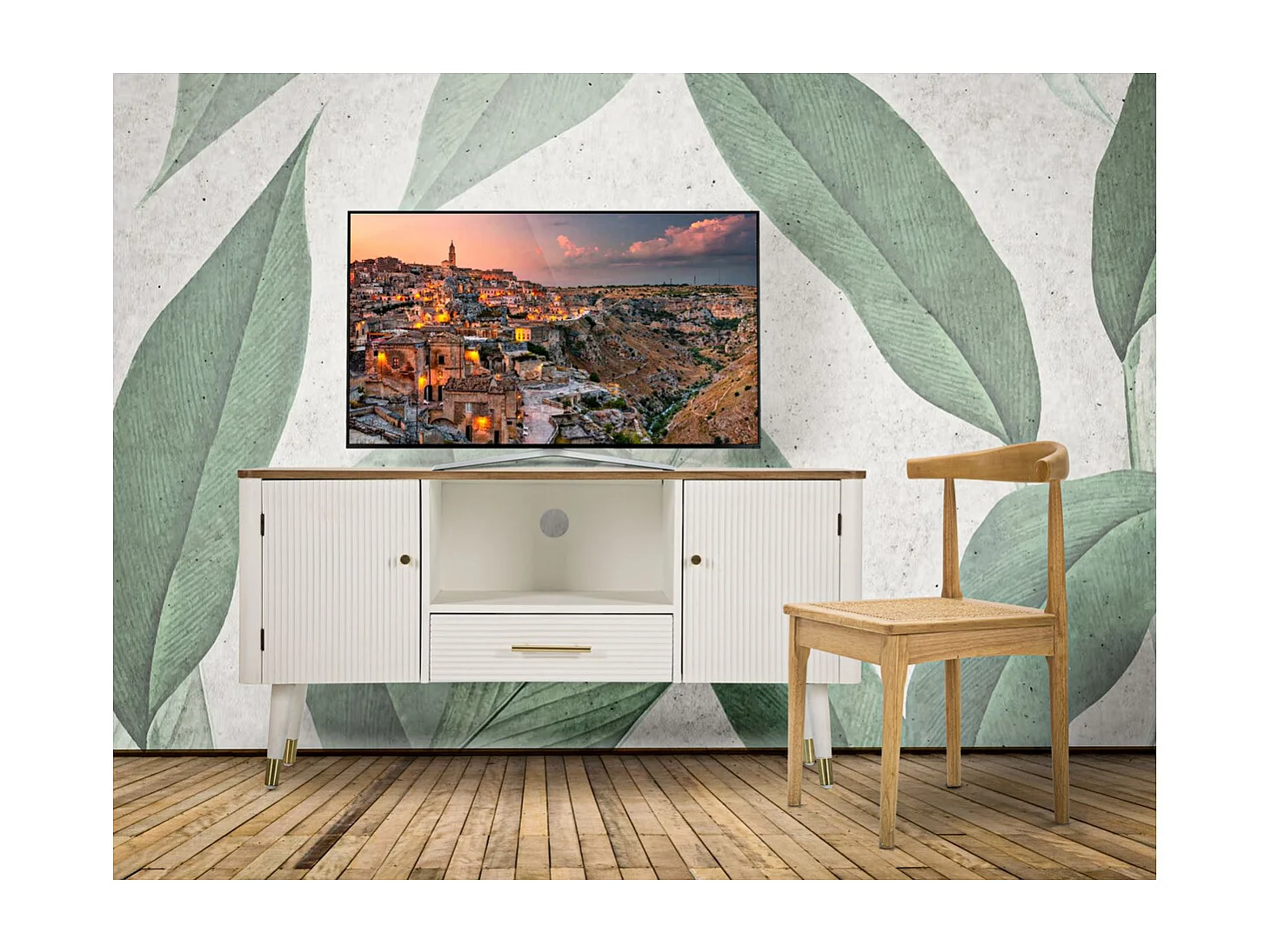 Meuble TV VKH228, Blanc, 117x40x60 cm, Kendra Home