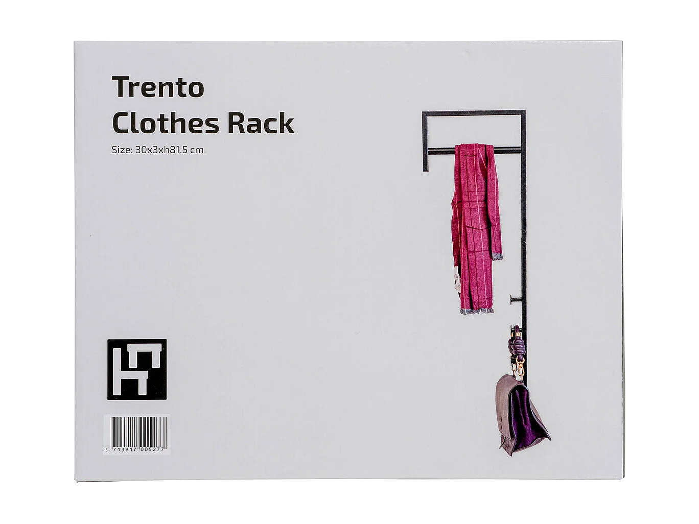 Porte-Manteau Murale Trento, Noir, 30x3x82 cm, Kendra Home