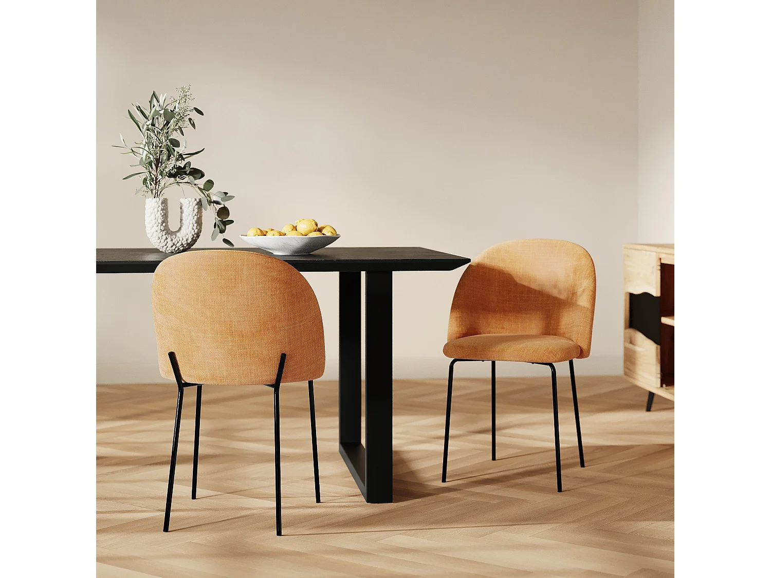 Lot de 2 chaises en tissu texturé jaune moutarde - Karl