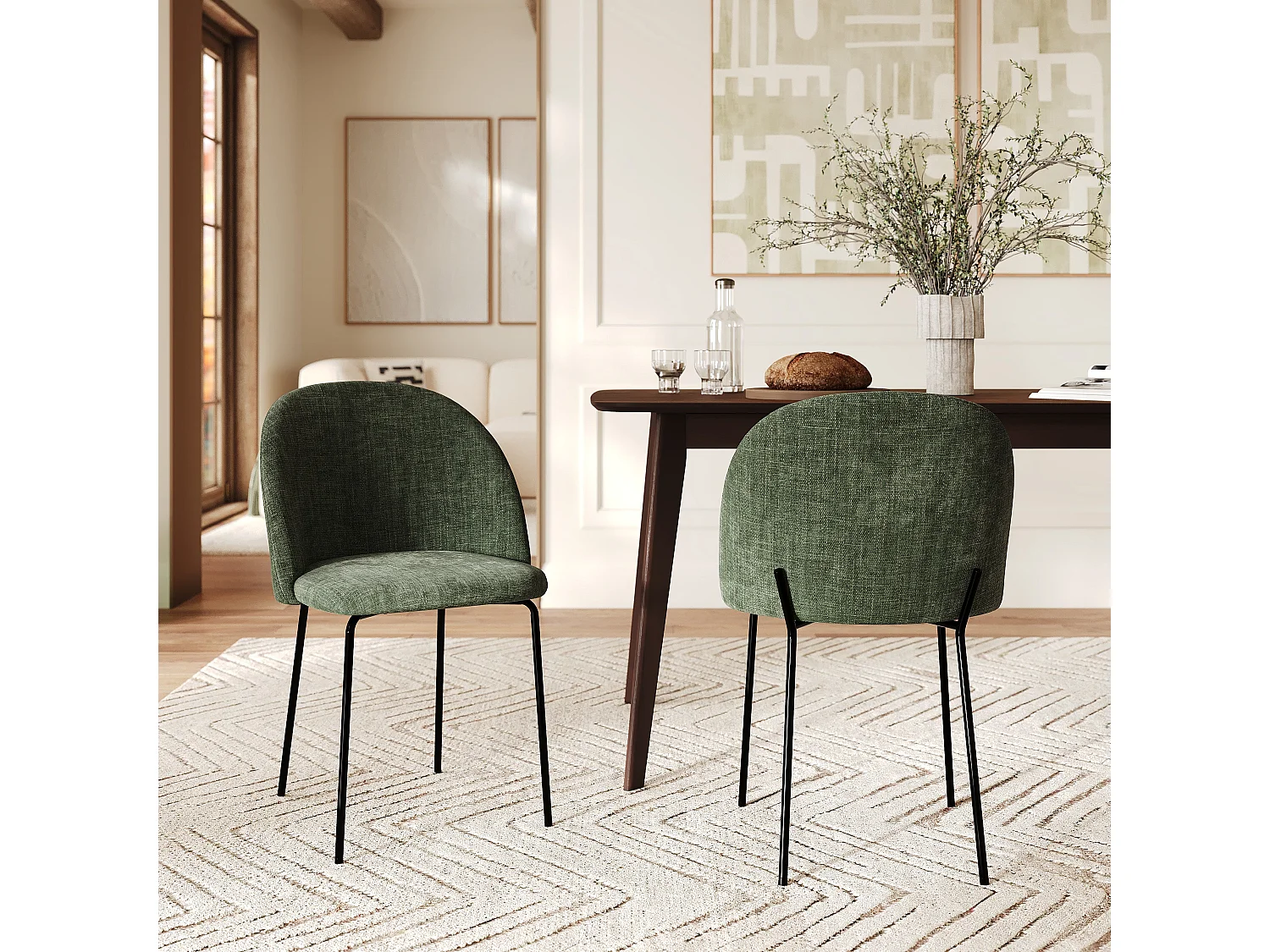 Lot de 2 chaises en tissu texturé vert sapin - Karl