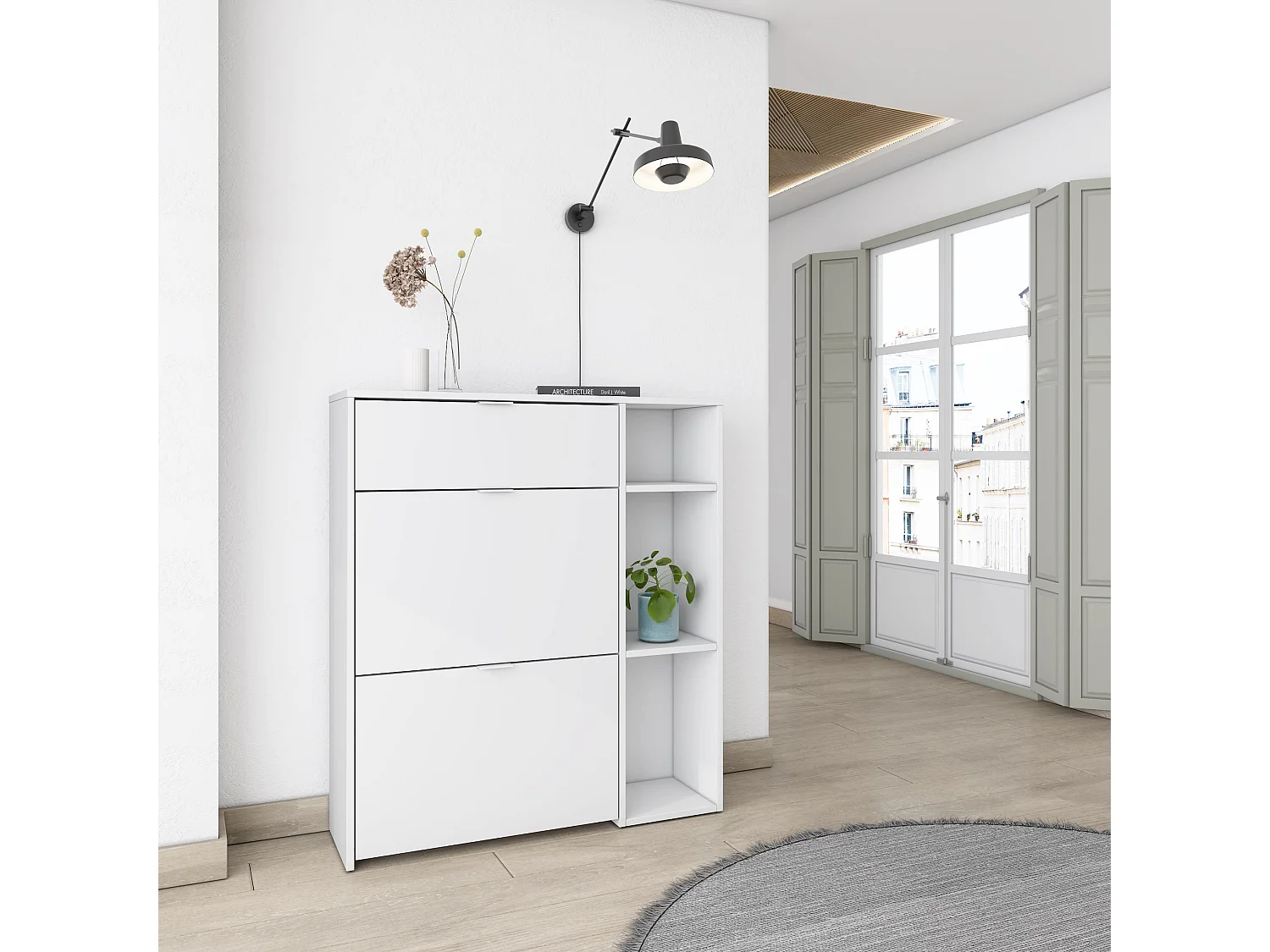 Meuble à Chaussures, 90x102x27 cm, 10 paires de chaussures, Pour Entrée, Blanc