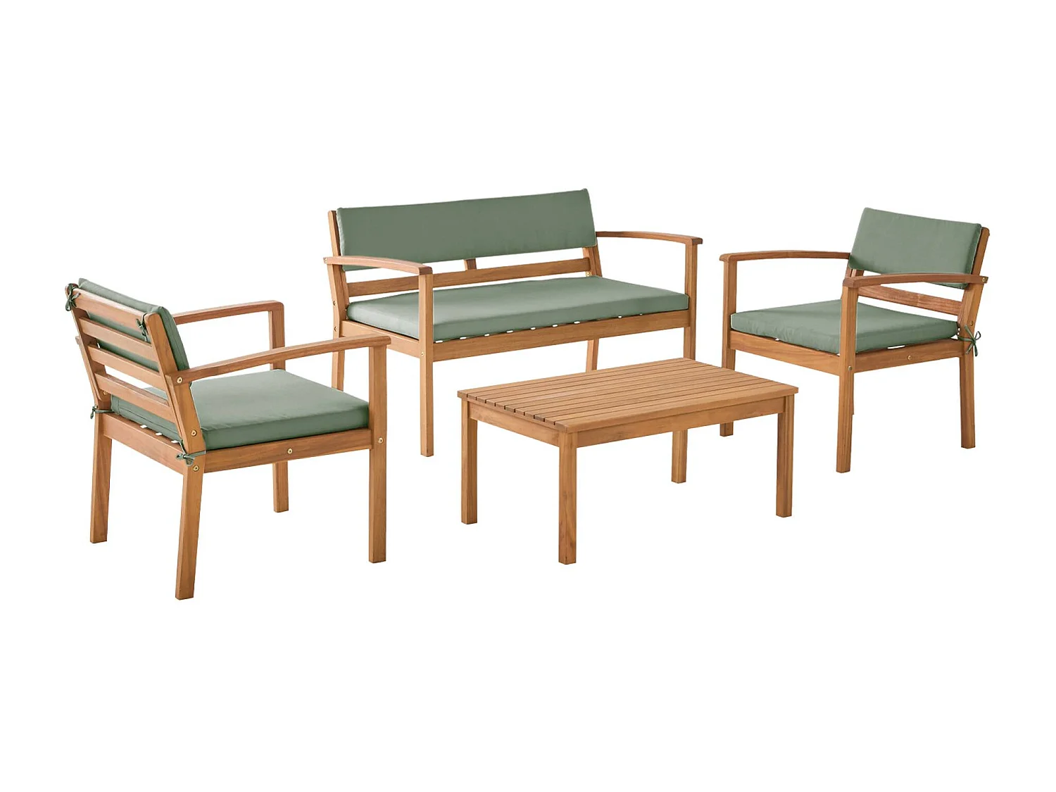 Salotto da giardino in legno di acacia, 4 posti, verde kaki