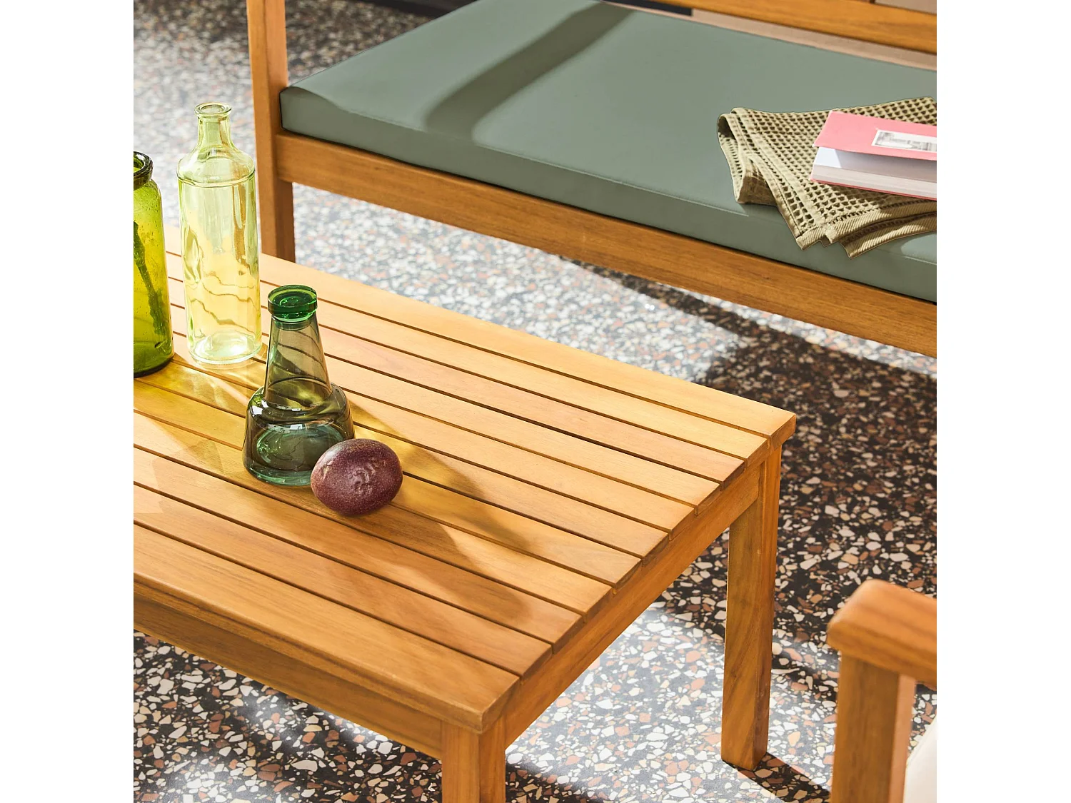 Salotto da giardino in legno di acacia, 4 posti, verde kaki