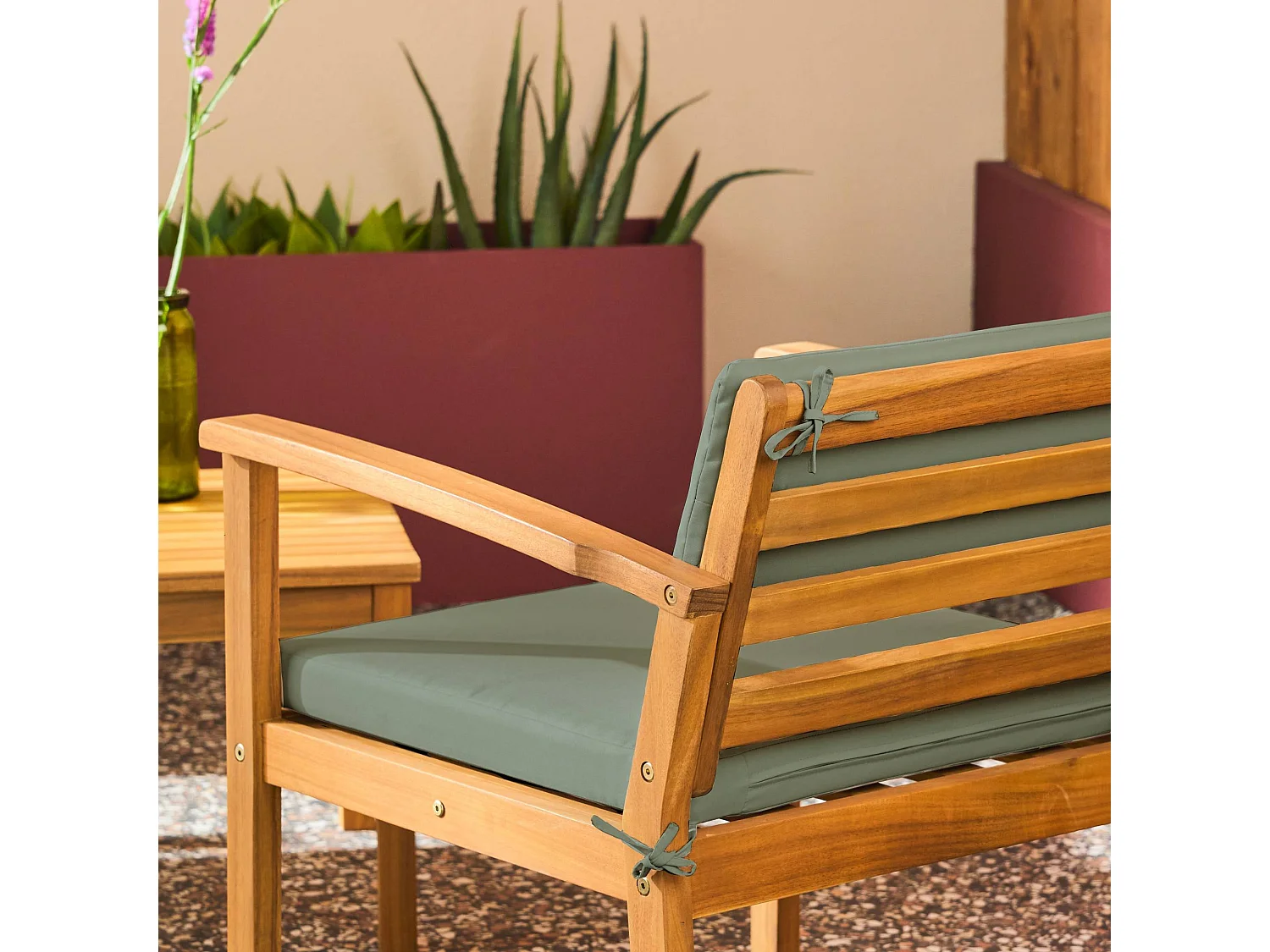 Salotto da giardino in legno di acacia, 4 posti, verde kaki