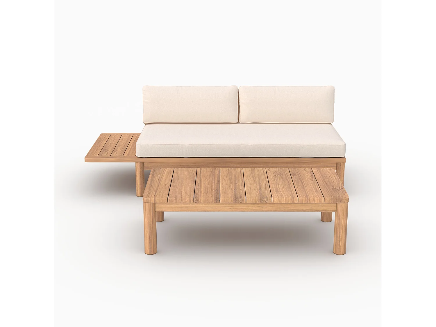 Set da giardino per 2 persone in teak massello e tessuto bianco - Nadila