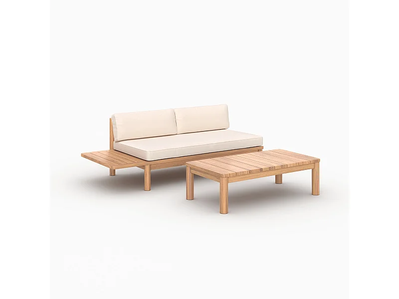 Set da giardino per 2 persone in teak massello e tessuto bianco - Nadila