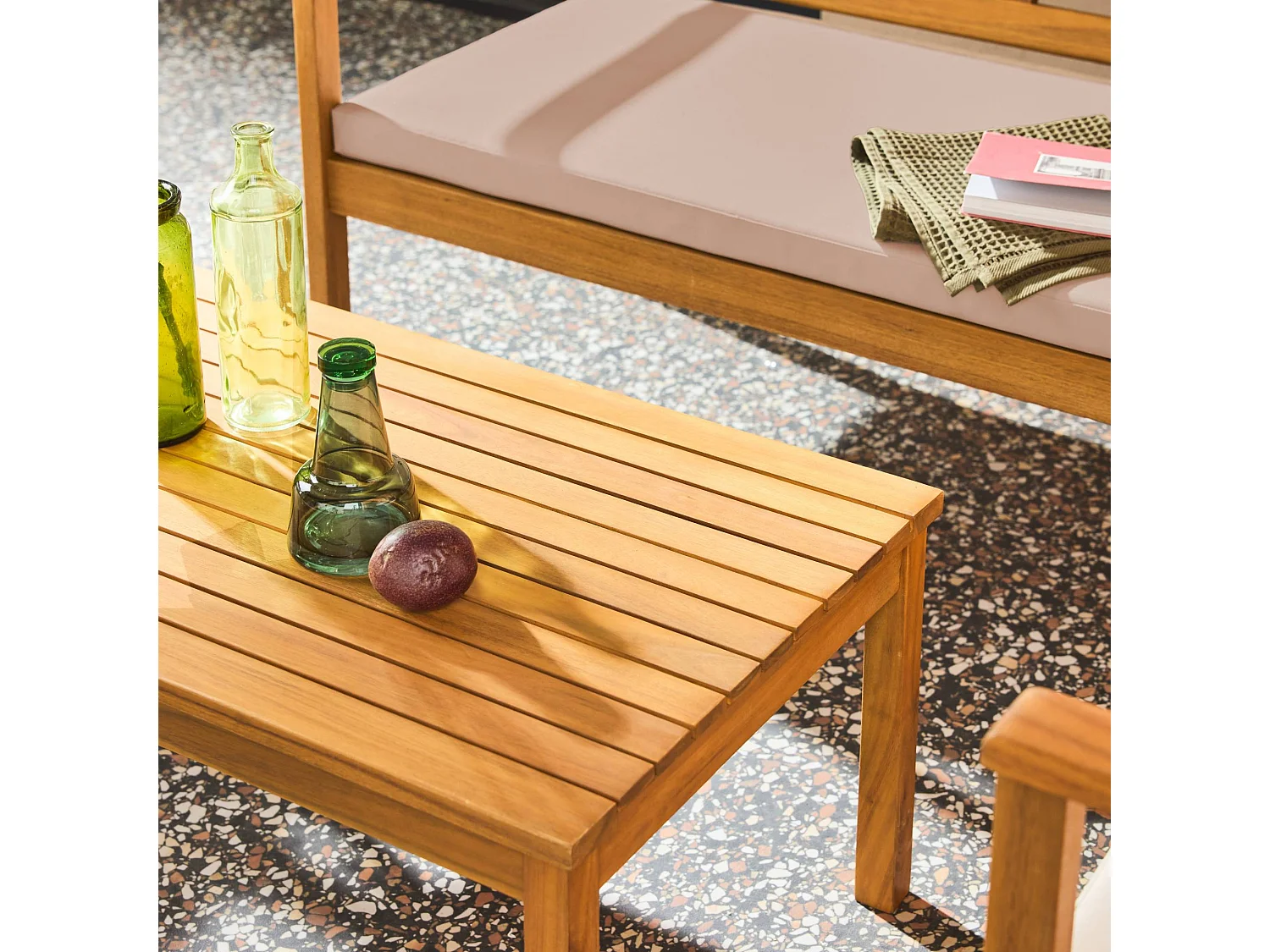 Salotto da giardino in legno di acacia, 4 posti, marrone