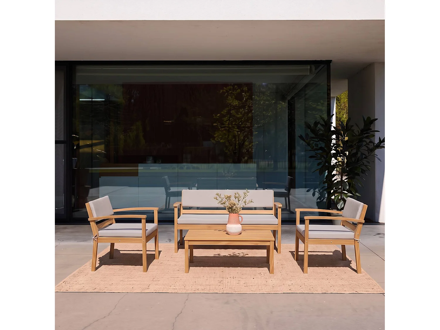 Salotto da giardino in legno di acacia, 4 posti Marrone - 115x62x70 cm
