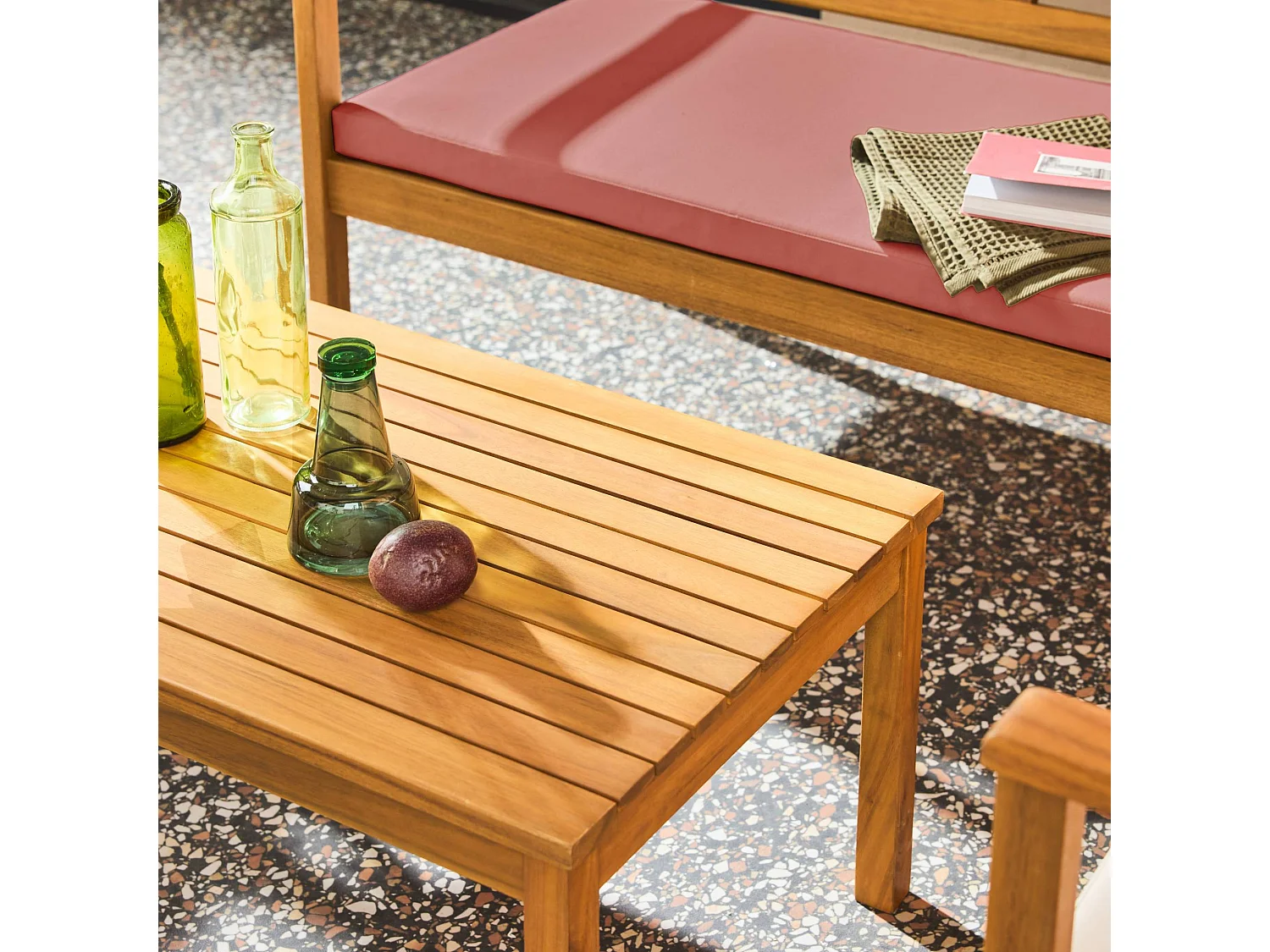 Salotto da giardino in legno di acacia, 4 posti, terracotta