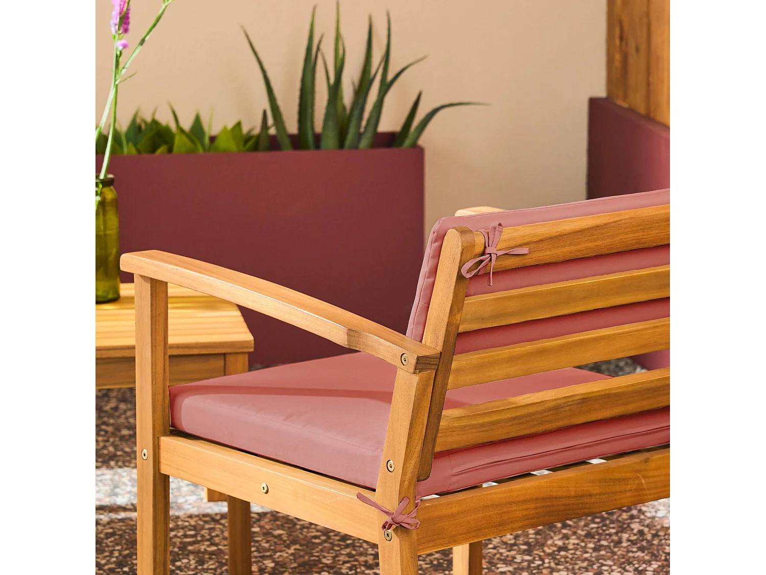 Salotto da giardino in legno di acacia, 4 posti, terracotta