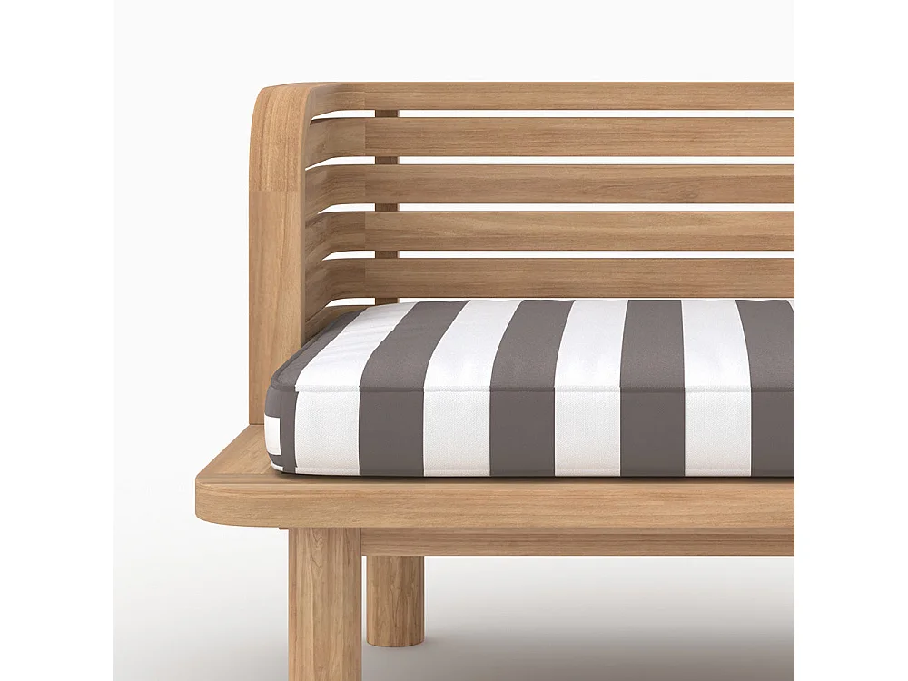 Salon de jardin 2 places en teck et tissu rayé gris, 2 fauteuils - Kilda