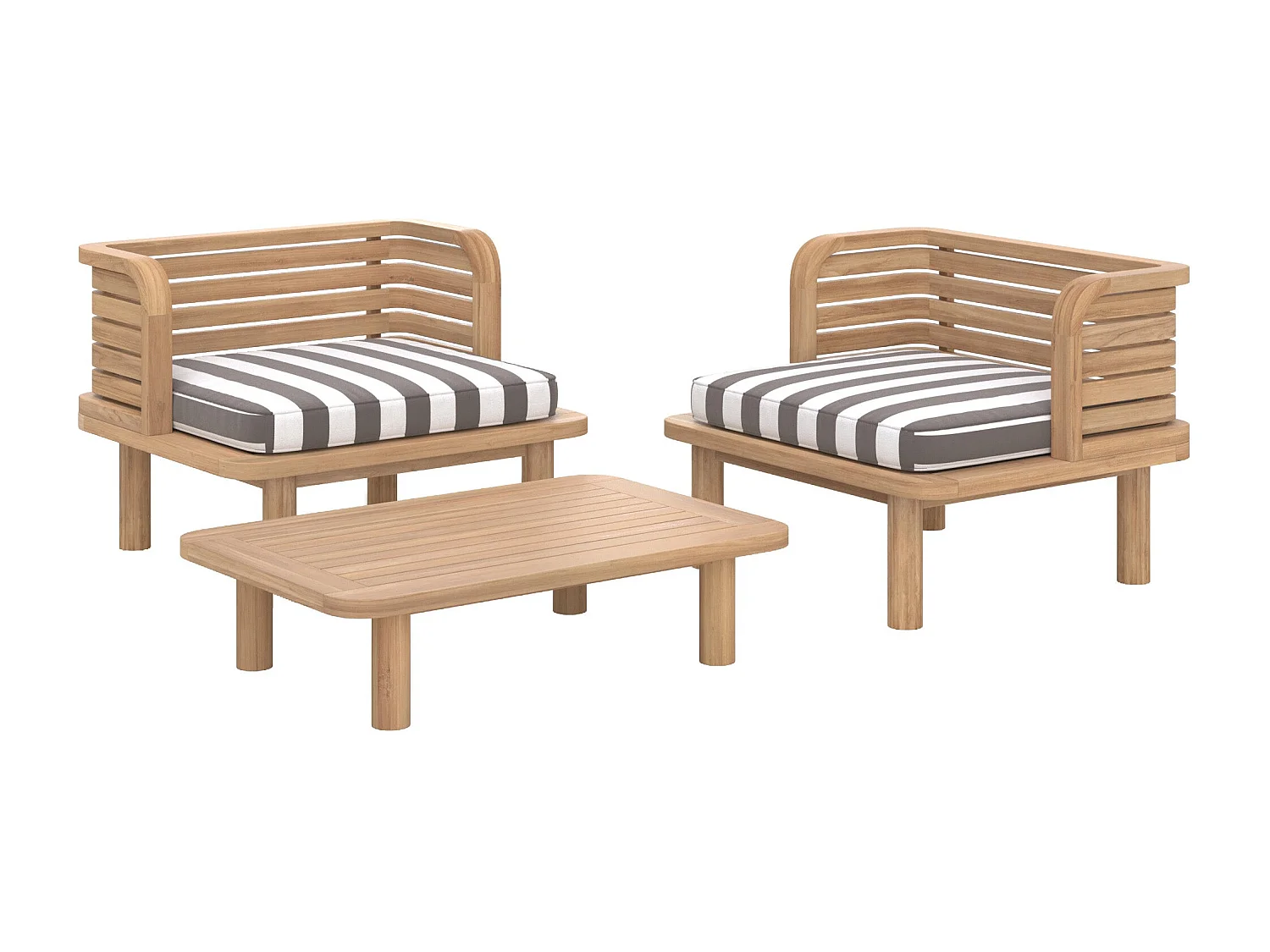 Salotto da giardino 2 posti in teak e tessuto grigio, 2 poltrone - Kilda