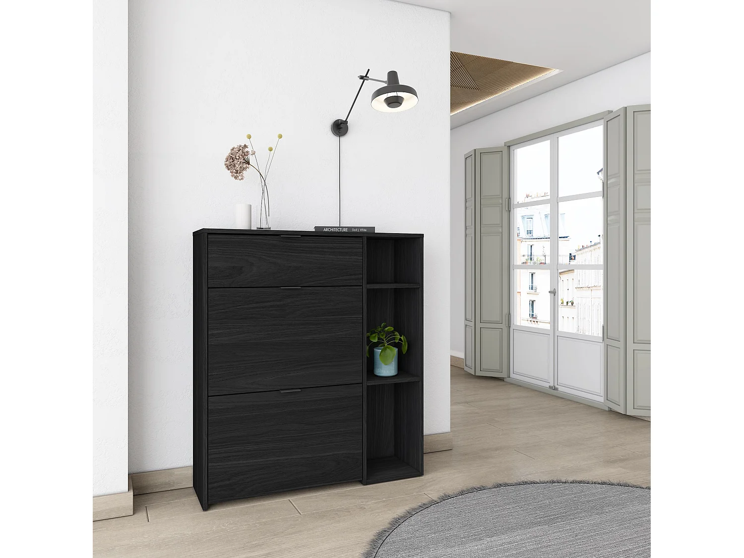 Meuble à Chaussures, 90x102x27 cm, 10 paires de chaussures, Pour Entrée, Noir