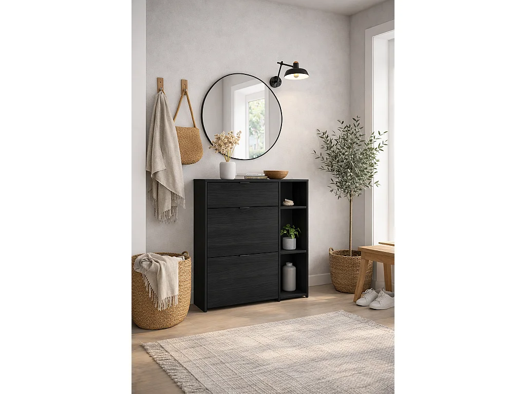 Schoenenkast, 90x102x27 cm, 10 paar schoenen, Schoenenrek, Zwart