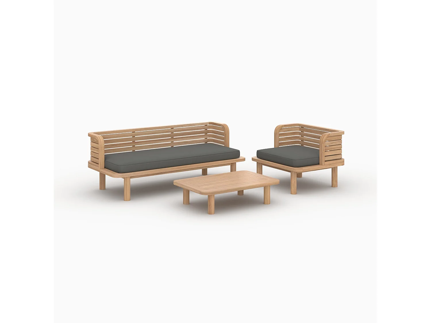 Set da giardino 3 posti in legno di teak e tessuto bouclé grigio - Kilda