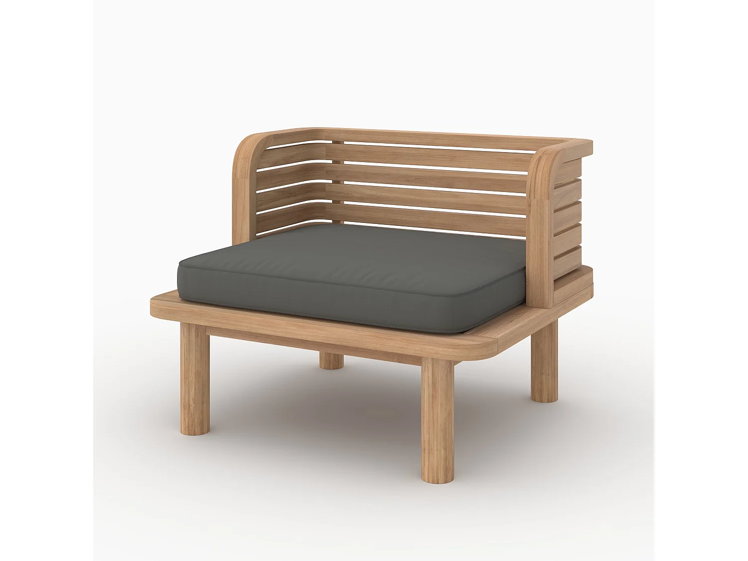 Divano e poltrona da giardino 3 posti in teak massello, tessuto grigio - Kilda