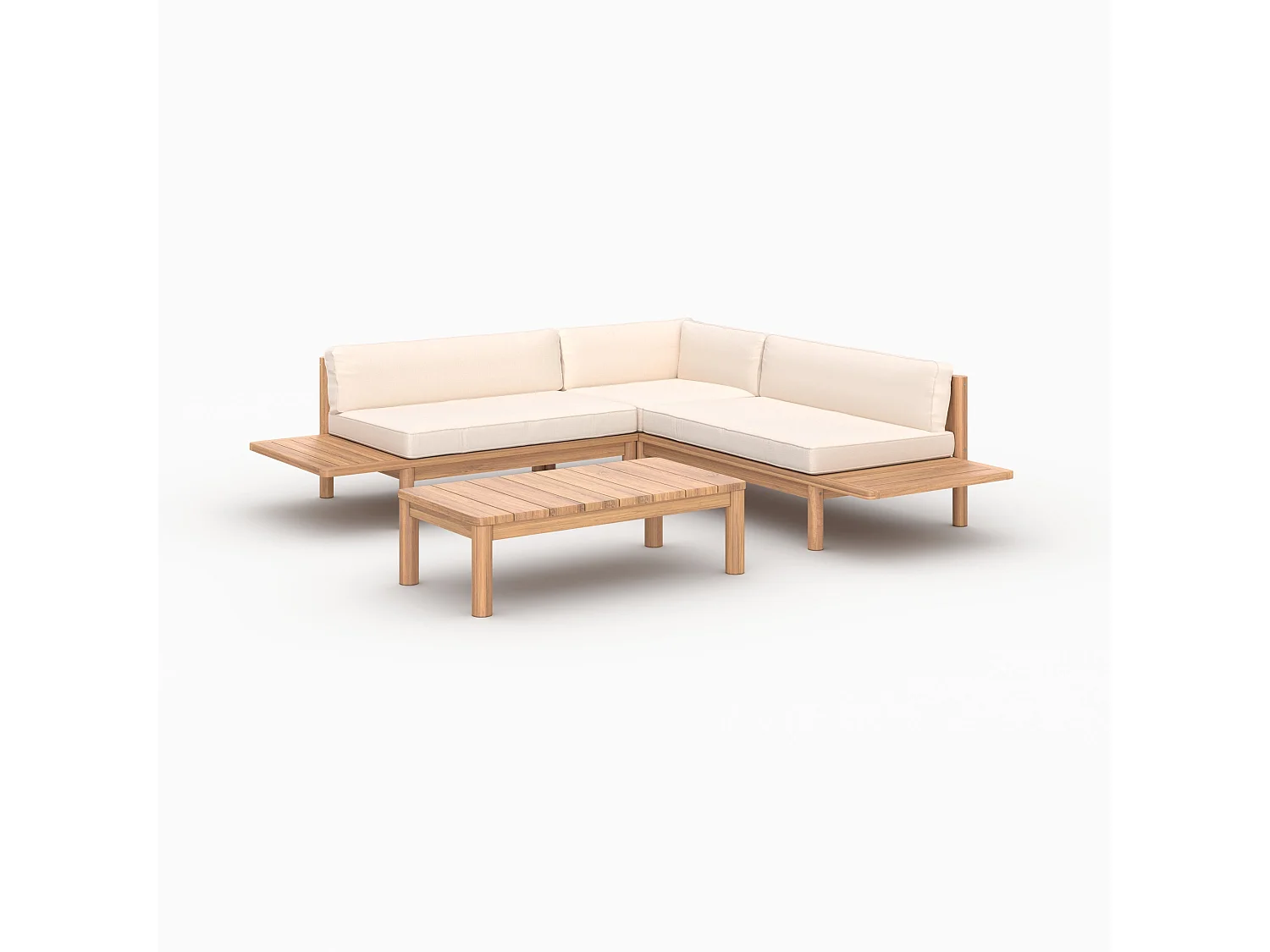 Giardino per 4 persone in teak massiccio e tessuto bianco - Nadila