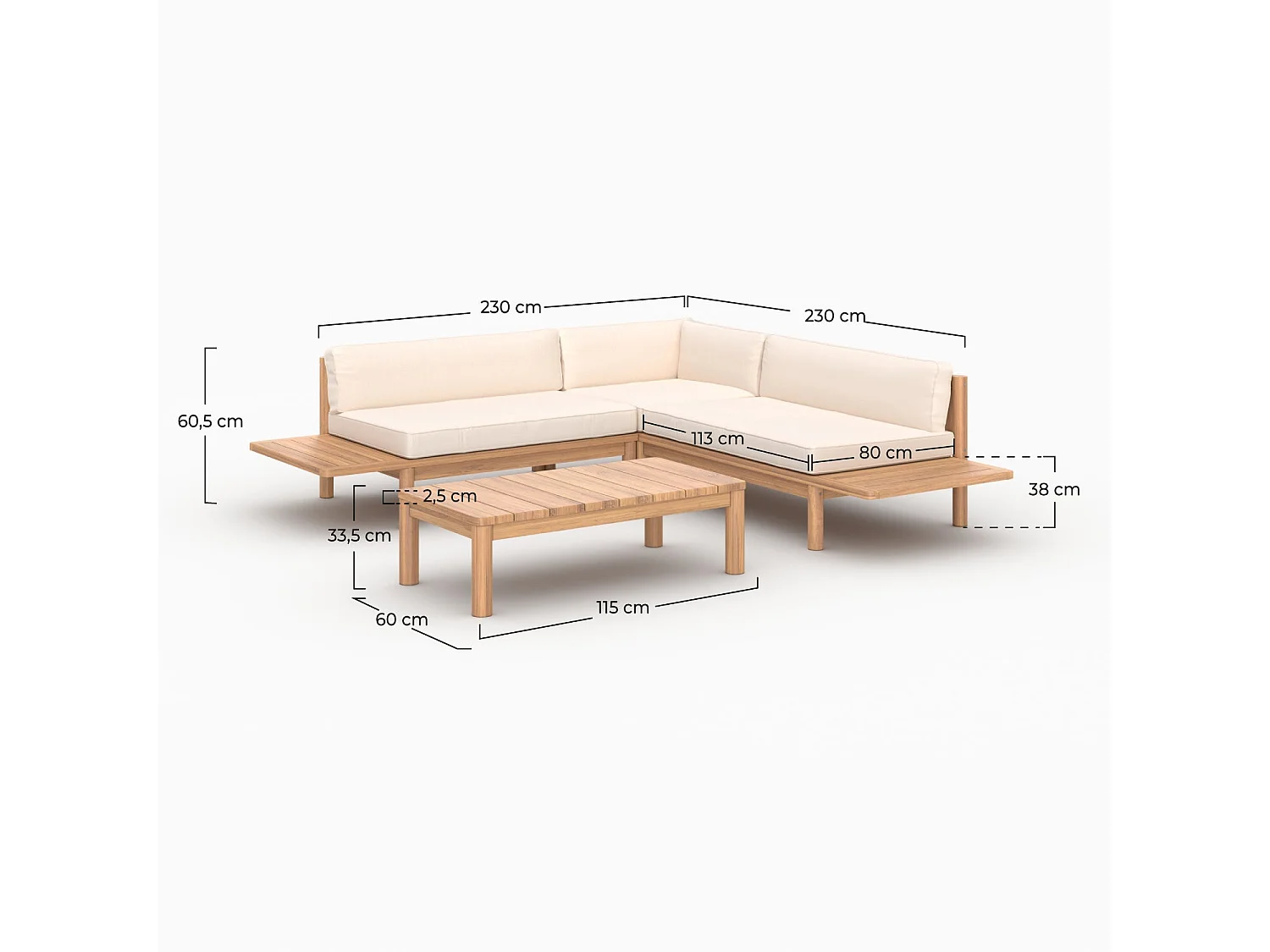 Giardino per 4 persone in teak massiccio e tessuto bianco - Nadila