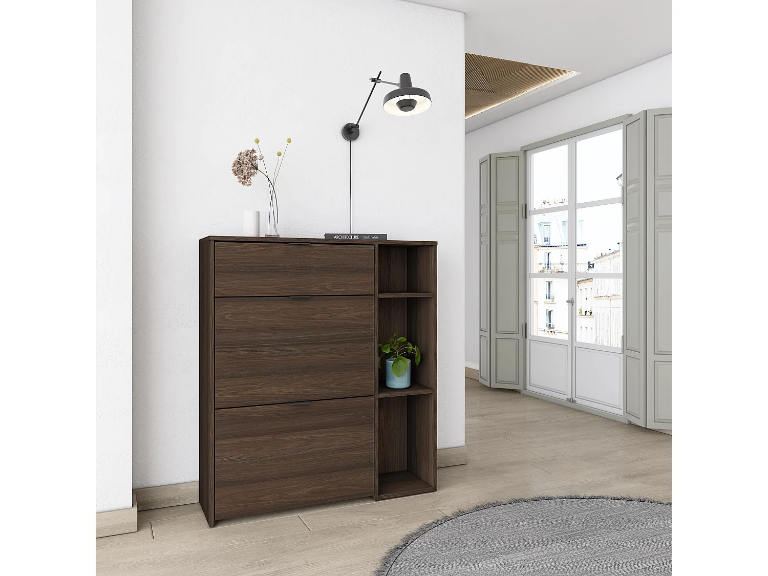 Meuble à Chaussures, 90x102x27 cm, 10 paires de chaussures, Pour Entrée, Chêne foncé