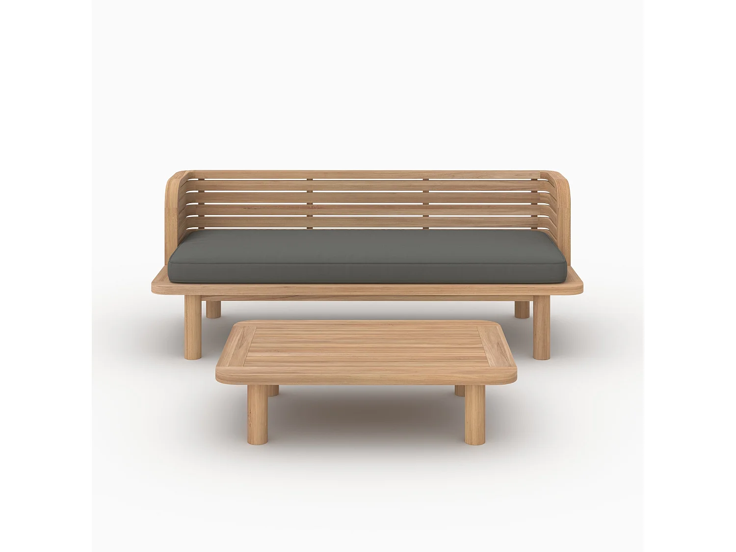 Salotto da giardino 2 posti in teak e tessuto bouclé grigio, divano - Kilda