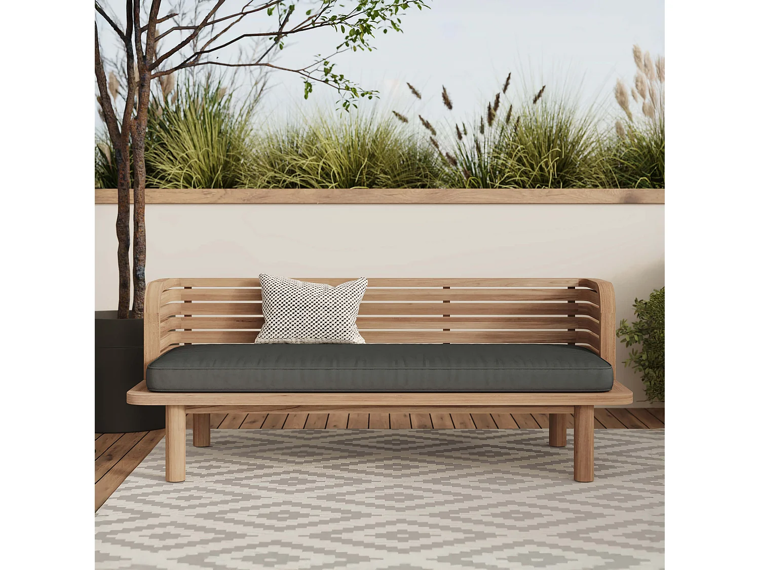 Salotto da giardino 2 posti in teak e tessuto bouclé grigio, divano - Kilda