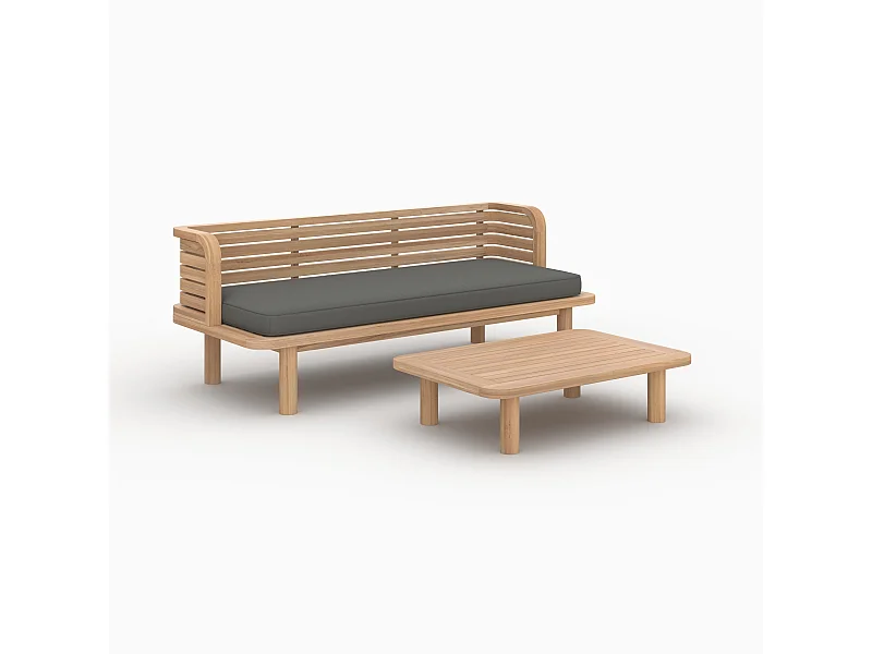 Salotto da giardino 2 posti in teak e tessuto bouclé grigio, divano - Kilda