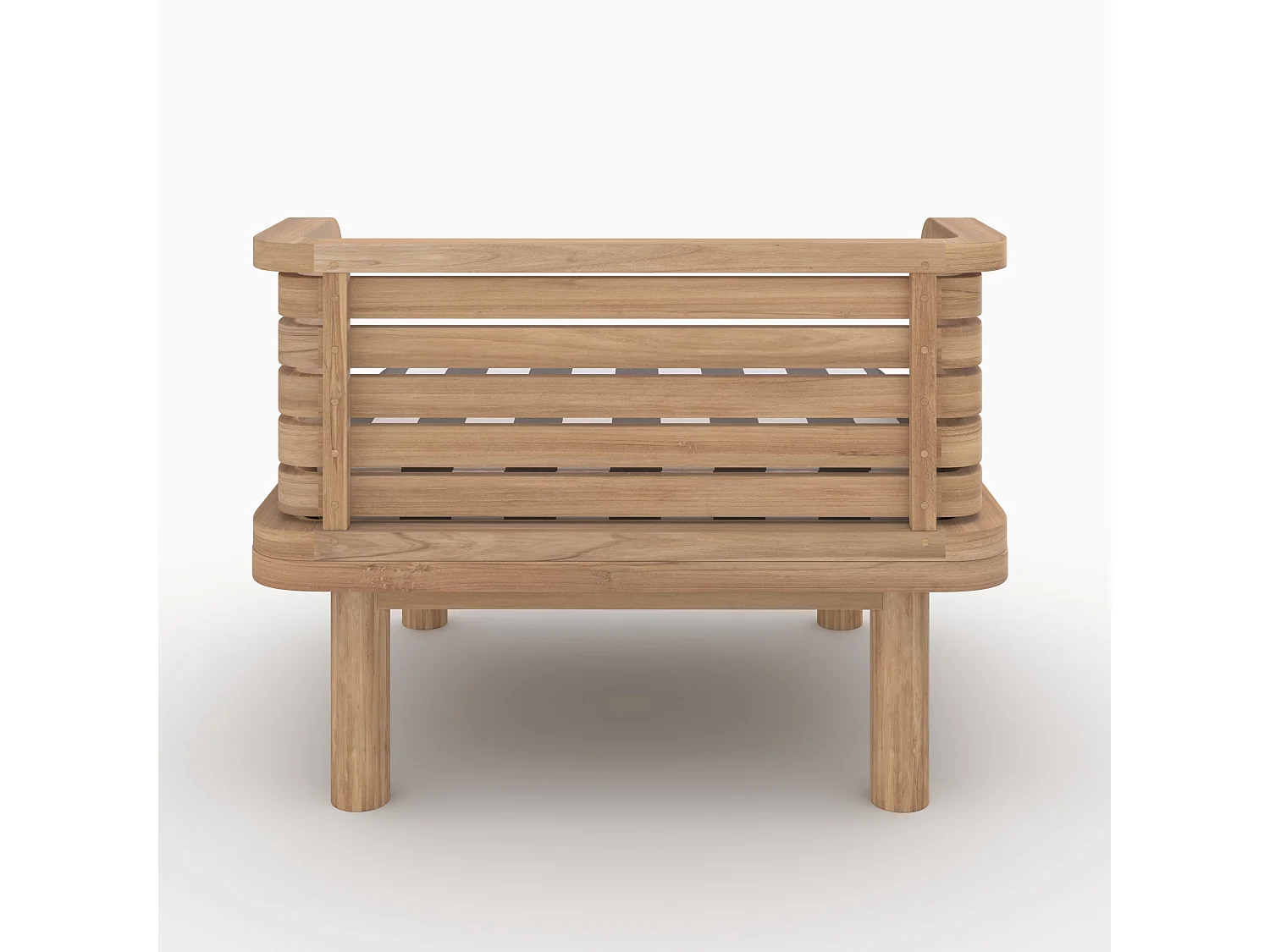 Canapé et fauteuil de jardin 3 places en teck massif, tissu rayé gris - Kilda