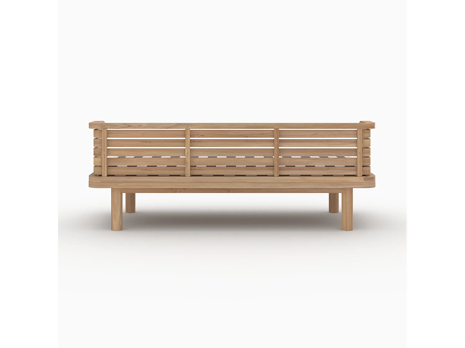 Canapé et fauteuil de jardin 3 places en teck massif, tissu rayé gris - Kilda