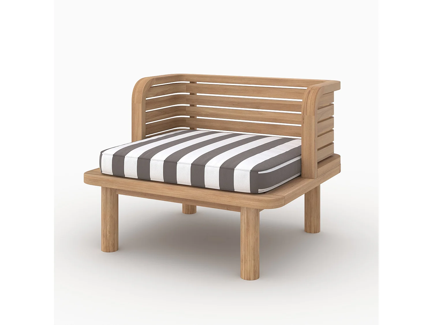 Canapé et fauteuil de jardin 3 places en teck massif, tissu rayé gris - Kilda