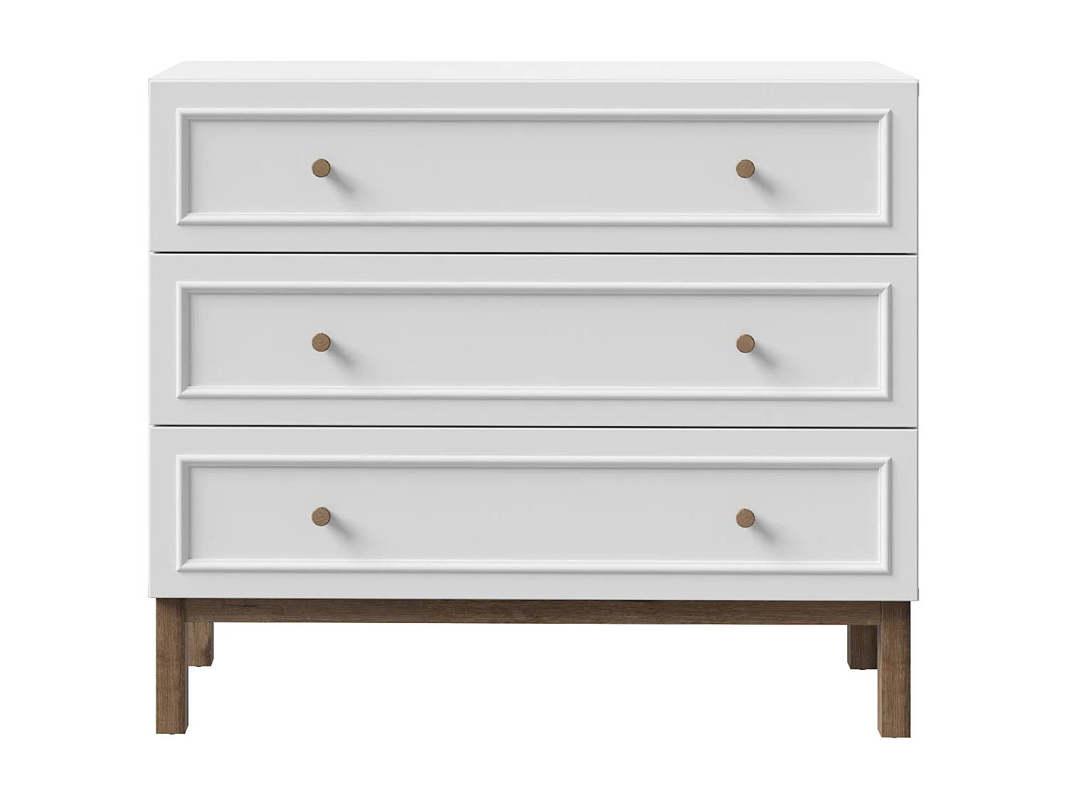 Cómoda de 85x100x42 cm con tiradores de madera en color blanco y roble noble Penki