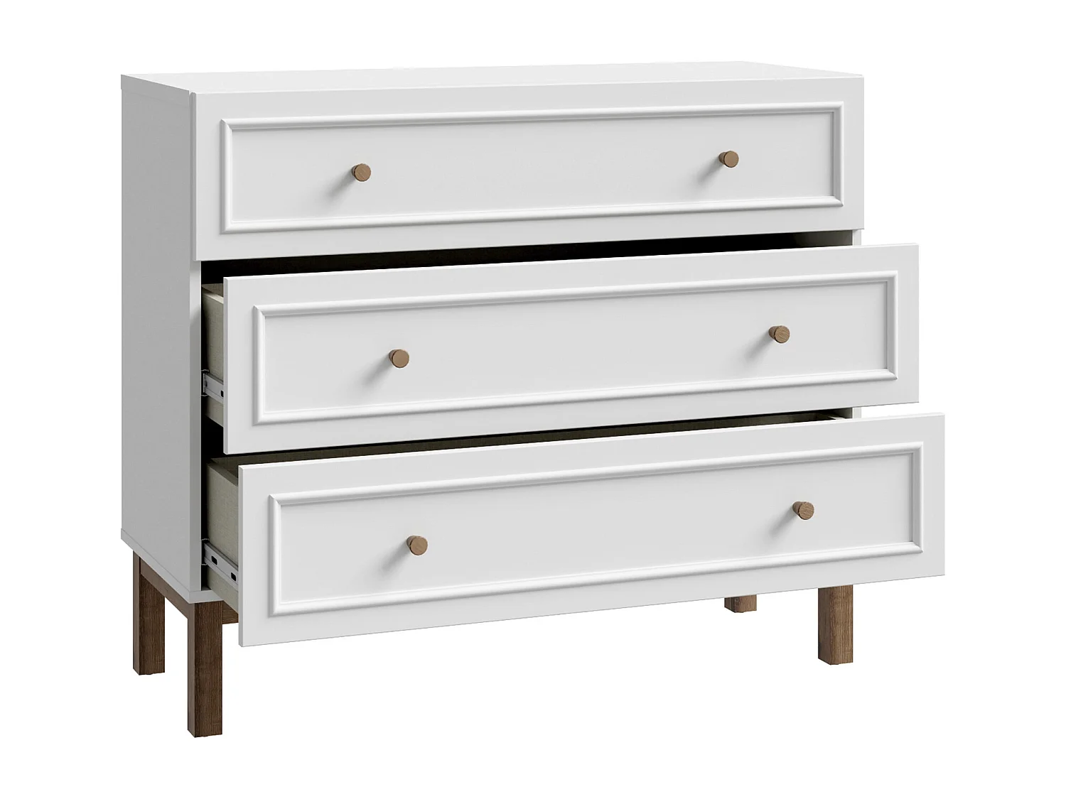 Cómoda de 85x100x42 cm con tiradores de madera en color blanco y roble noble Penki