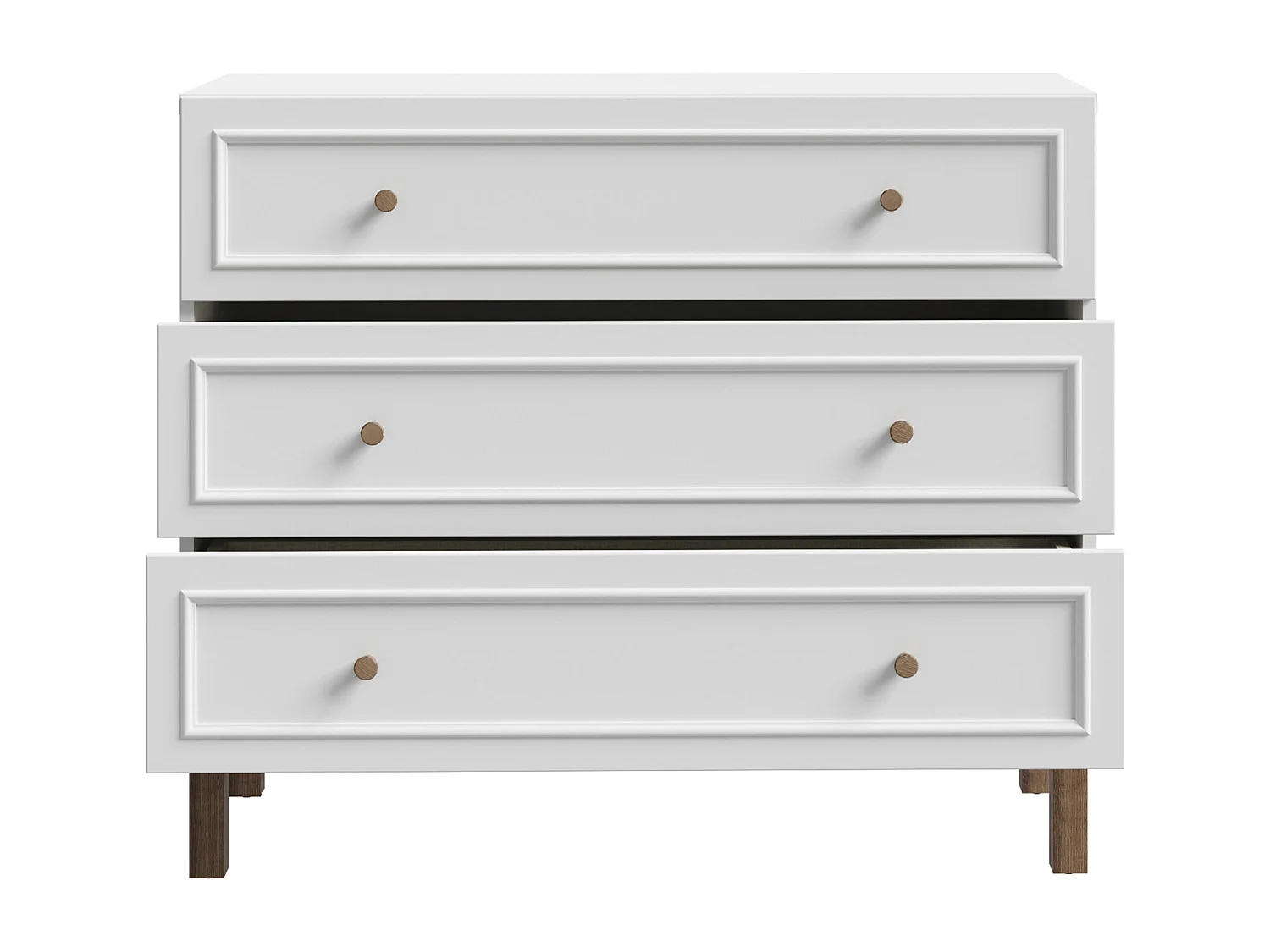 Cómoda de 85x100x42 cm con tiradores de madera en color blanco y roble noble Penki