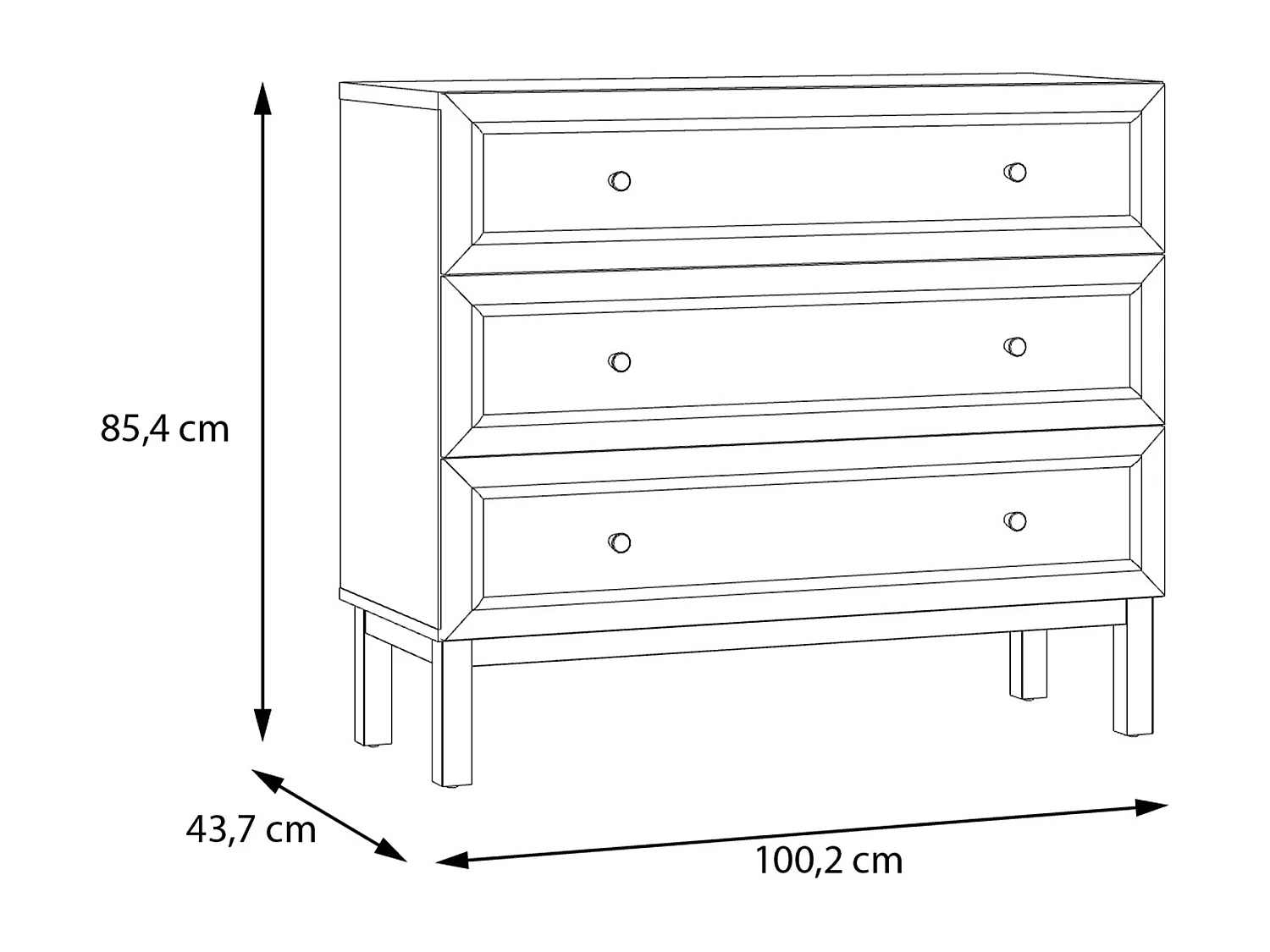 Cómoda de 85x100x42 cm con tiradores de madera en color blanco y roble noble Penki