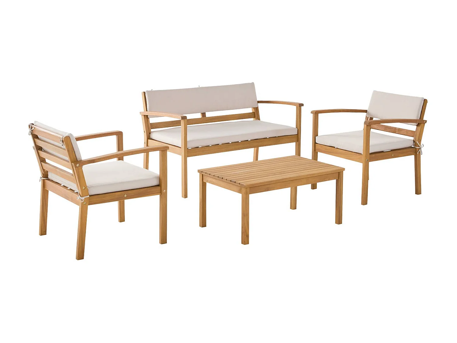 Salotto da giardino in legno di acacia, 4 posti, beige
