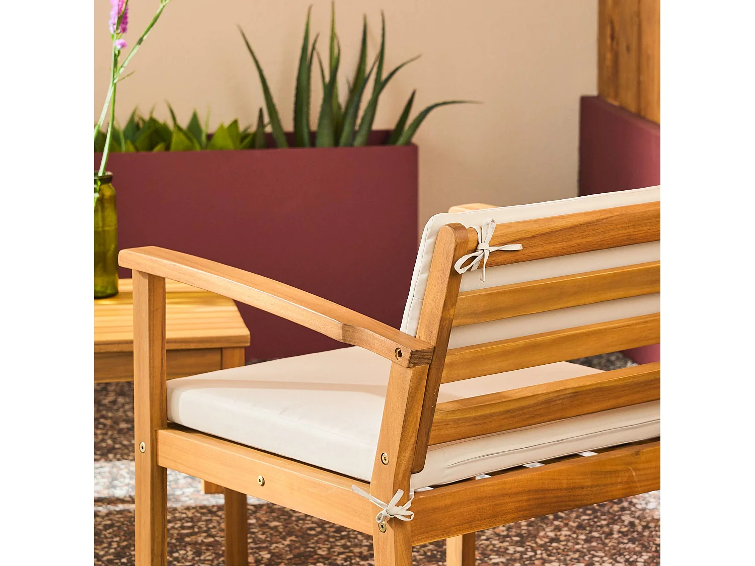 Salotto da giardino in legno di acacia, 4 posti, beige
