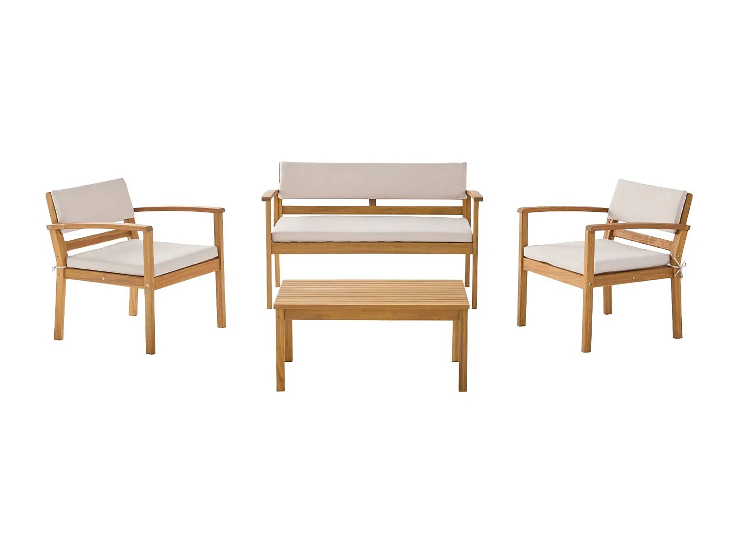 Salotto da giardino in legno di acacia, 4 posti, beige