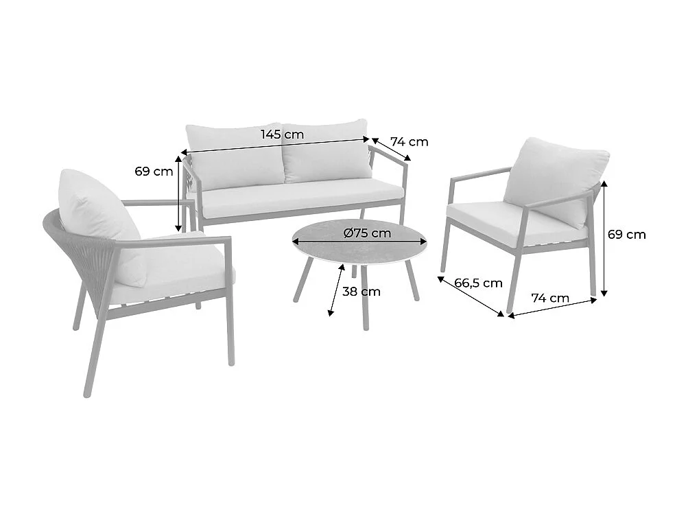 Salon de jardin aluminium et cordes 4 places gris - Korava