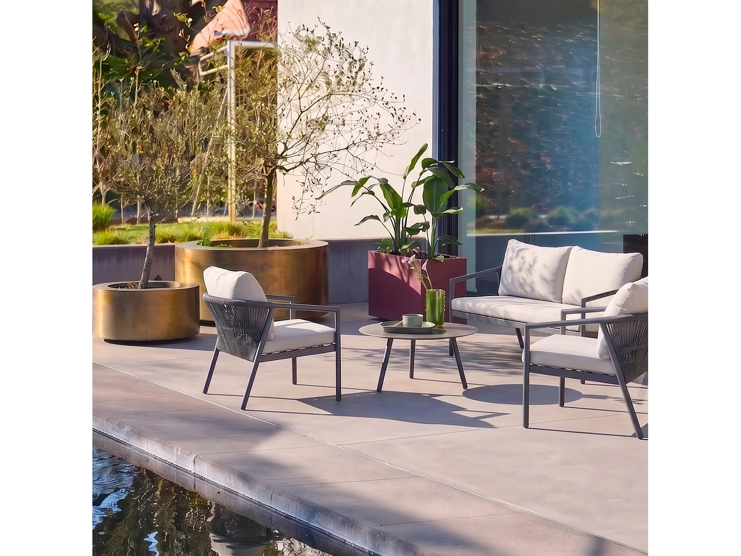 Salon de jardin aluminium et cordes 4 places gris - Korava