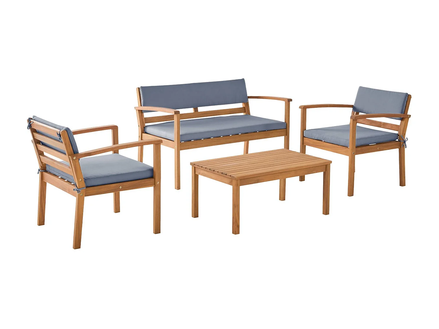 Salotto da giardino in legno di acacia, 4 posti, grigio