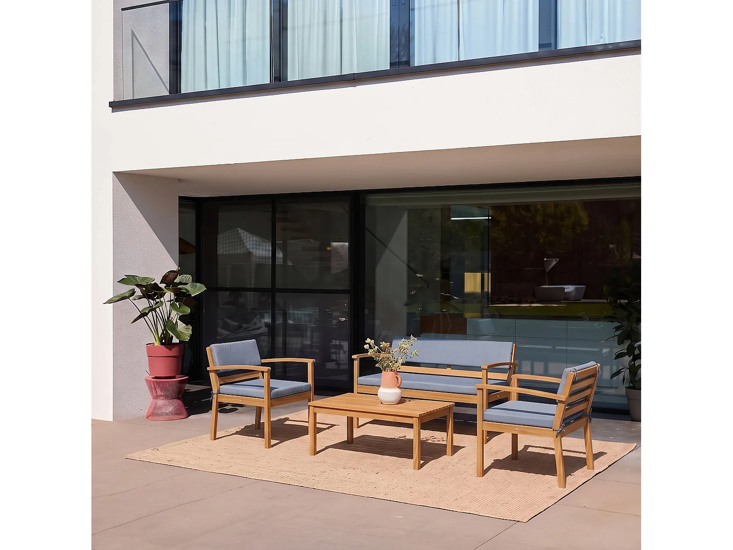 Salotto da giardino in legno di acacia, 4 posti Grigio - 115x62x70 cm