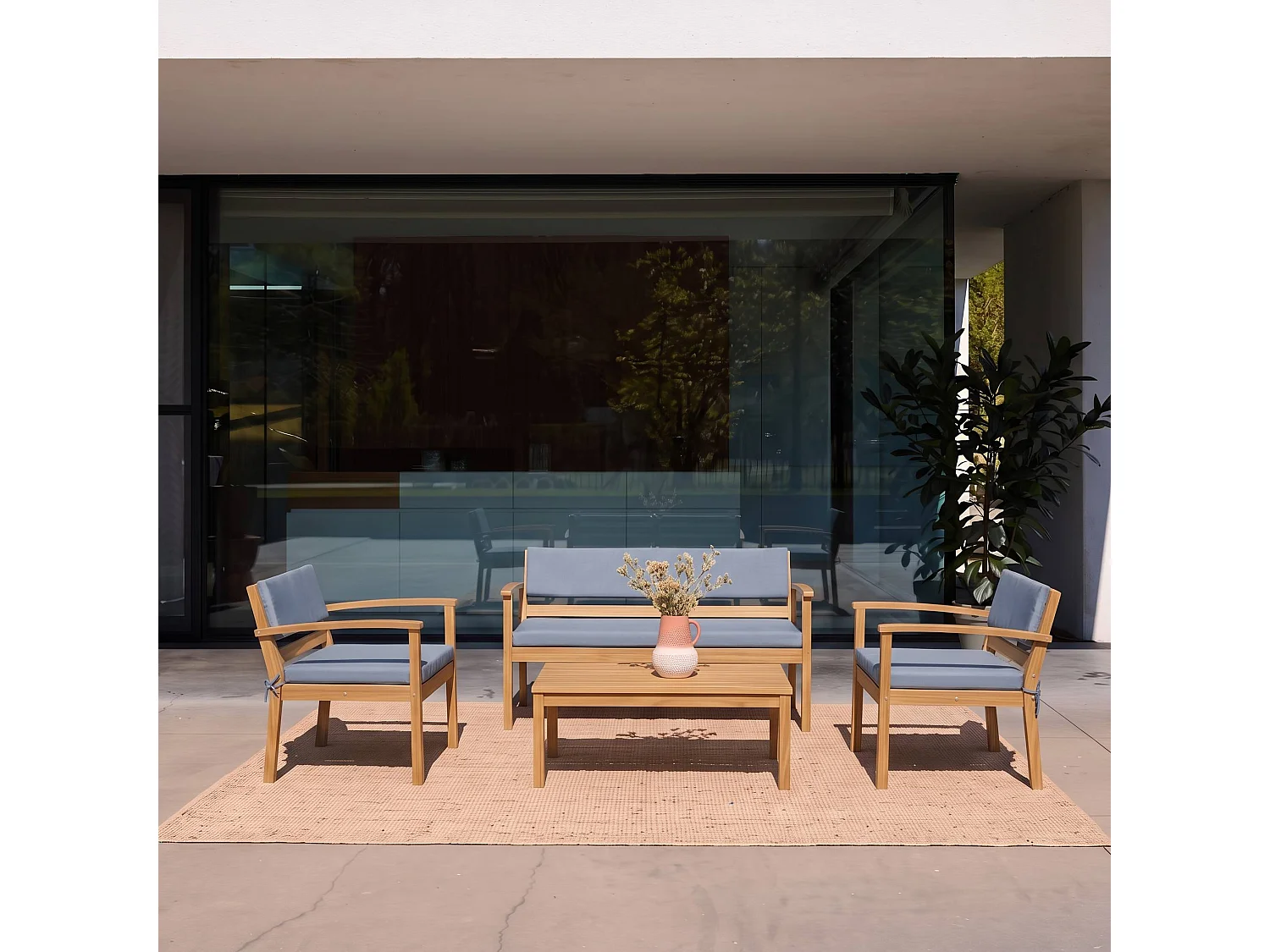 Salotto da giardino in legno di acacia, 4 posti Grigio - 115x62x70 cm