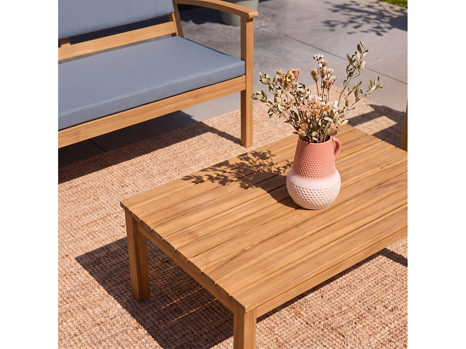 Salotto da giardino in legno di acacia, 4 posti Grigio - 115x62x70 cm