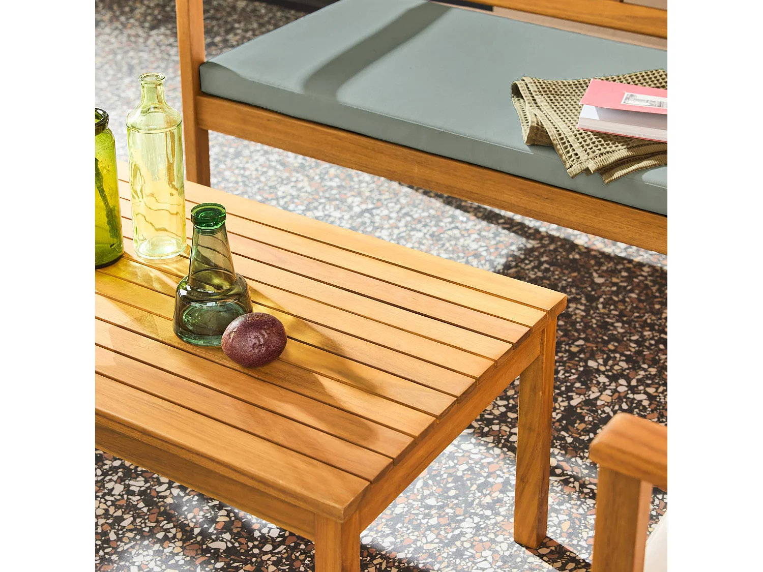 Salotto da giardino in legno di acacia, 4 posti, verde grigio