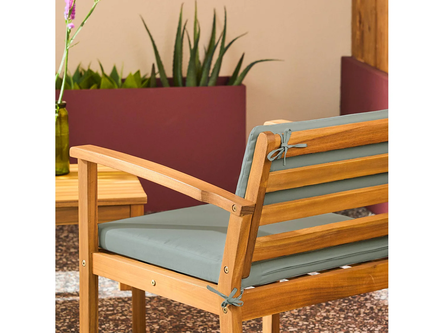 Salotto da giardino in legno di acacia, 4 posti, verde grigio