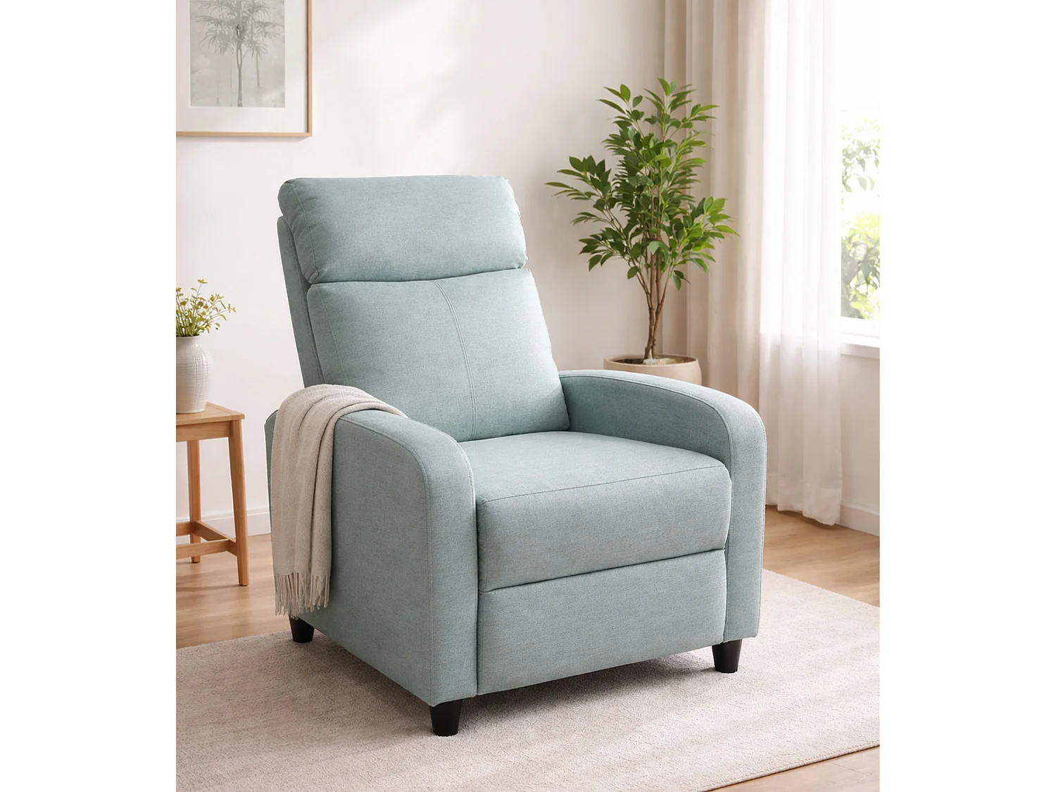 Sillón relax reclinable manual de 100-106x67x78 cm de tela en color verde agua Nexus