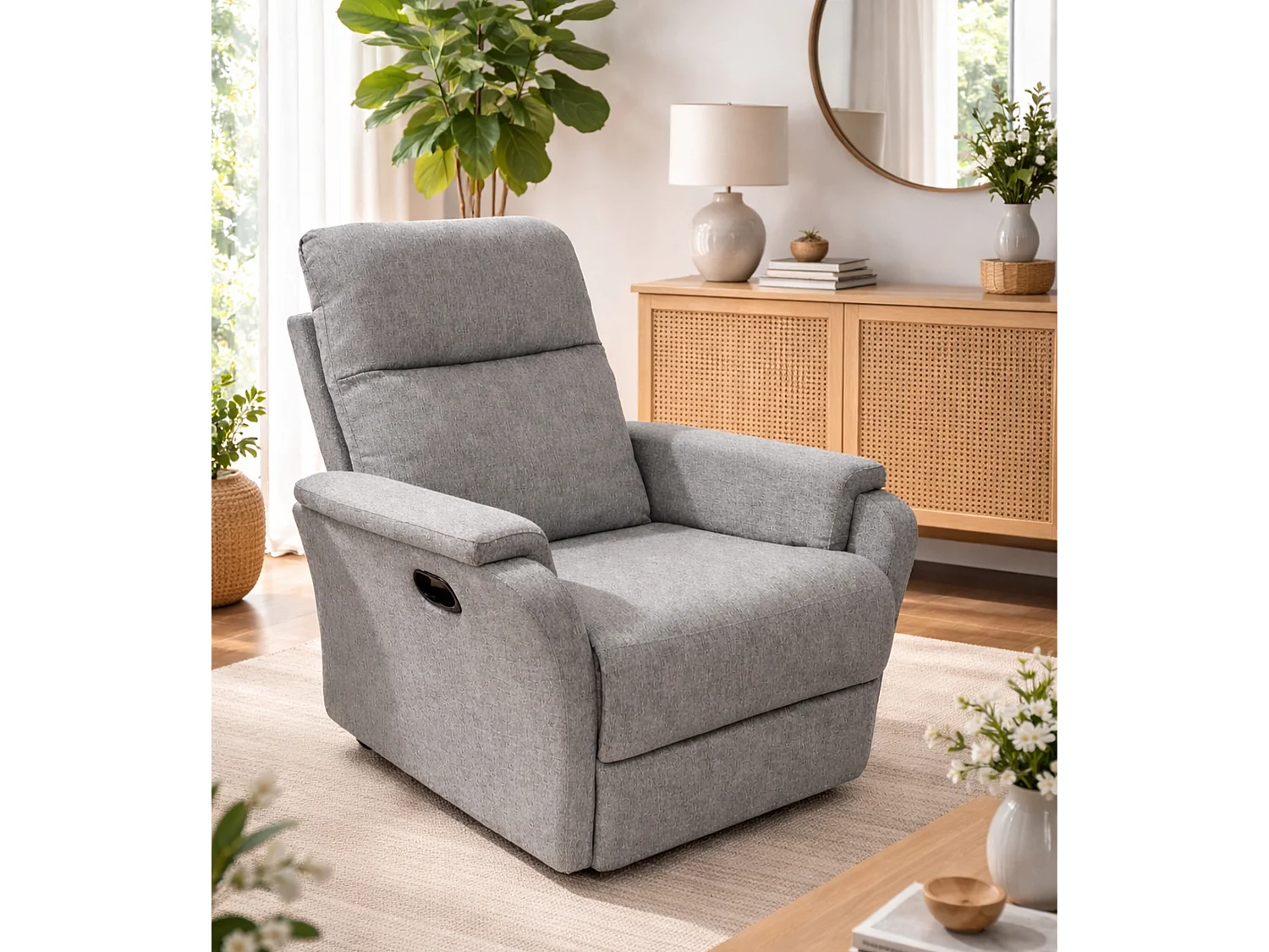 Sillón relax reclinable con sistema de palanca lateral de tela en color gris Roid